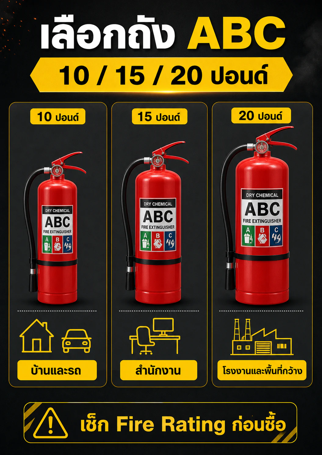 อินโฟกราฟิก: เลือกถังดับเพลิงผงเคมีแห้ง ABC: 10, 15 หรือ 20 ปอนด์?