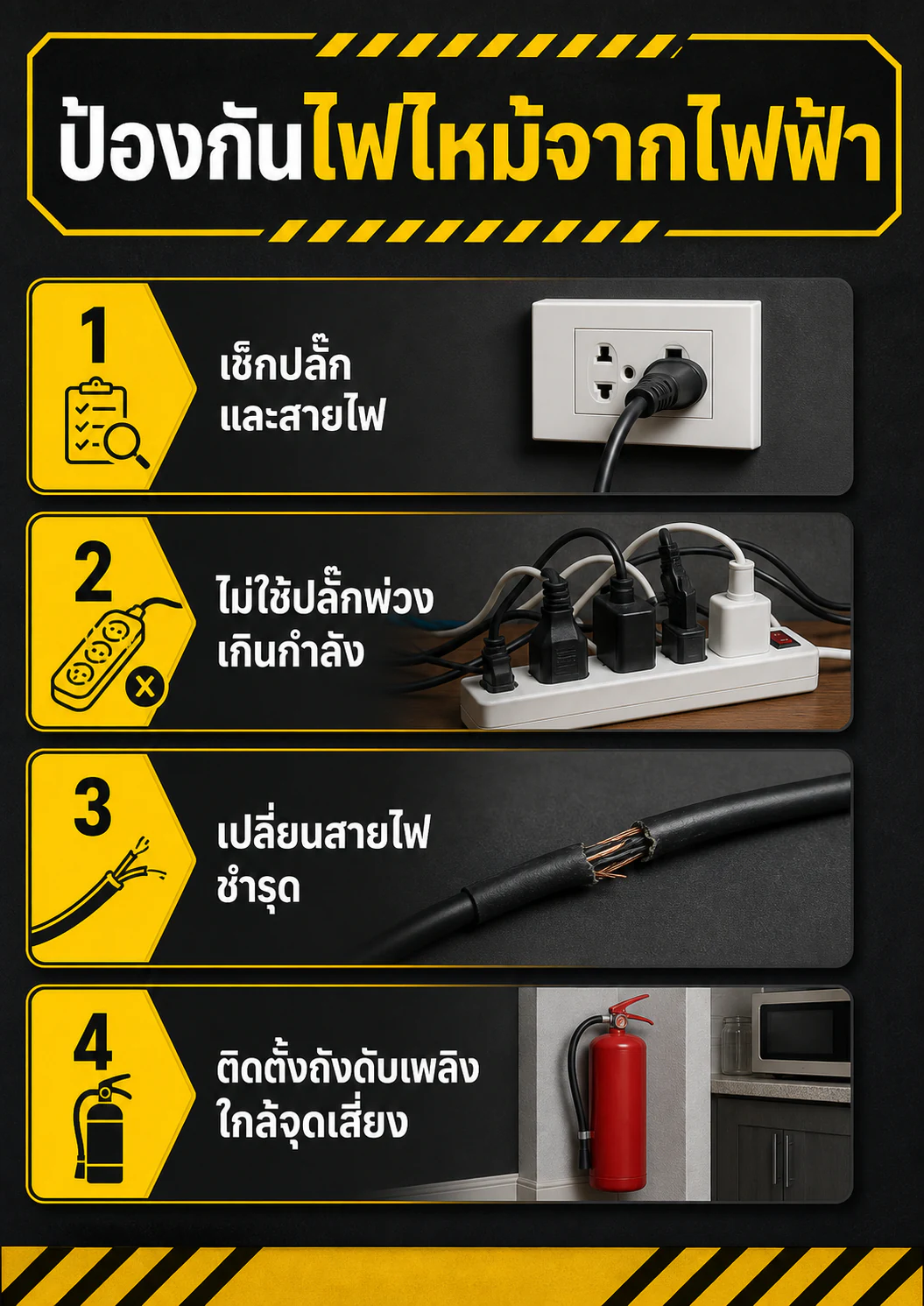 อินโฟกราฟิก: ไฟฟ้าลัดวงจรจากปลั๊กเก่า ป้องกันไฟไหม้บ้านอย่างไร
