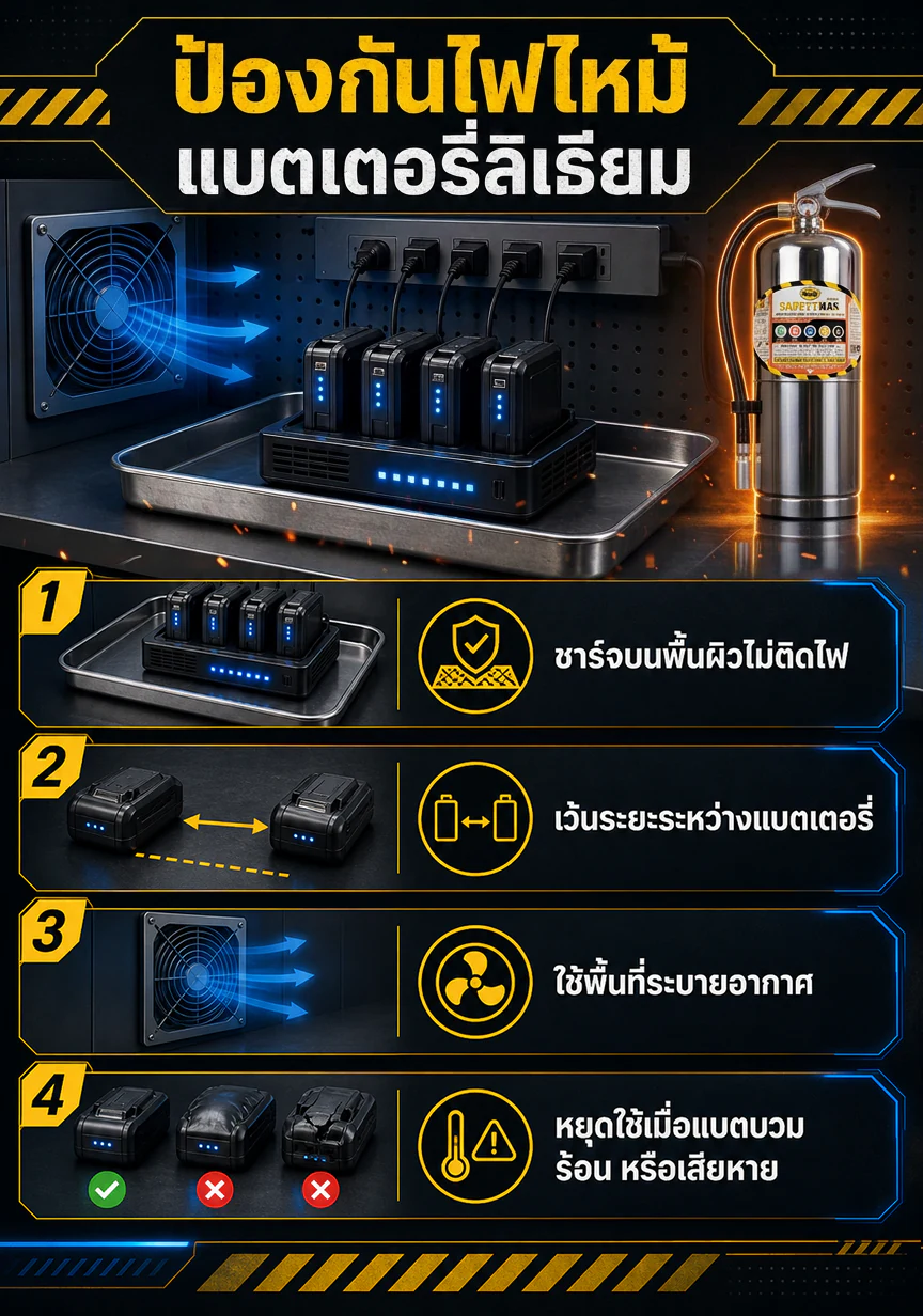 อินโฟกราฟิก: ไฟไหม้แบตเตอรี่ลิเธียม: ทำไมถังดับเพลิงทั่วไปอาจไม่พอ