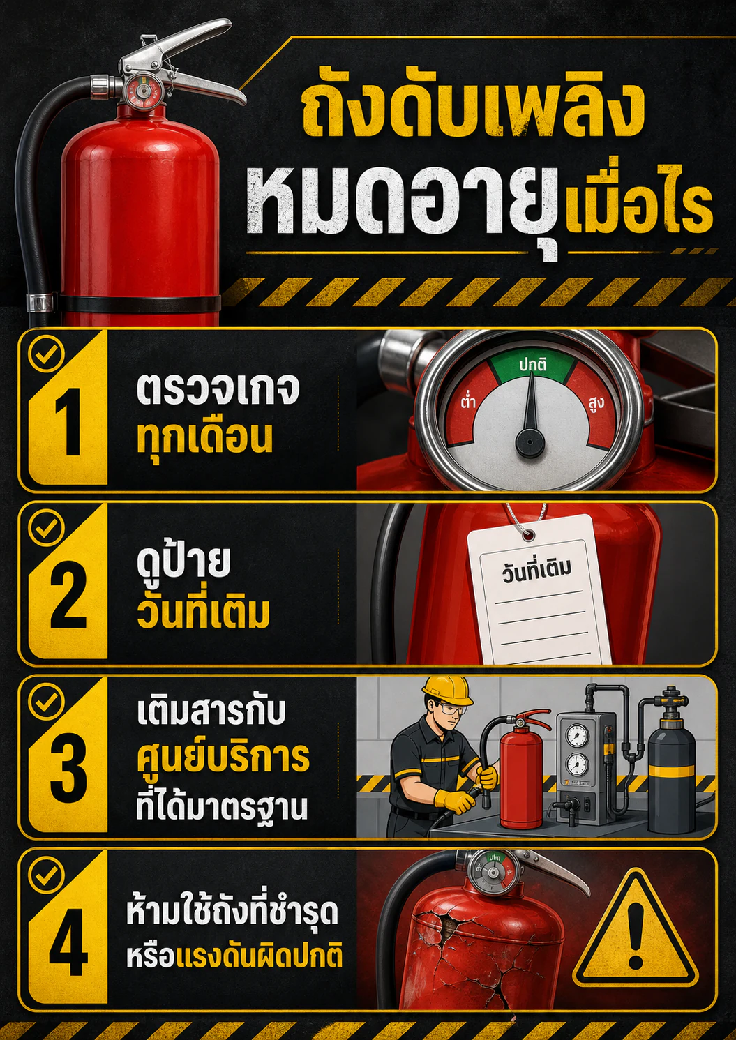 อินโฟกราฟิก: ถังดับเพลิงหมดอายุกี่ปี? เติมถังตอนไหน เช็คเลย