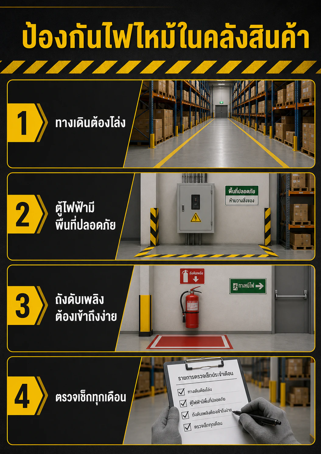 อินโฟกราฟิก: ป้องกันอัคคีภัยในคลังสินค้า: ไฟฟ้าลัดวงจรและการวางถัง